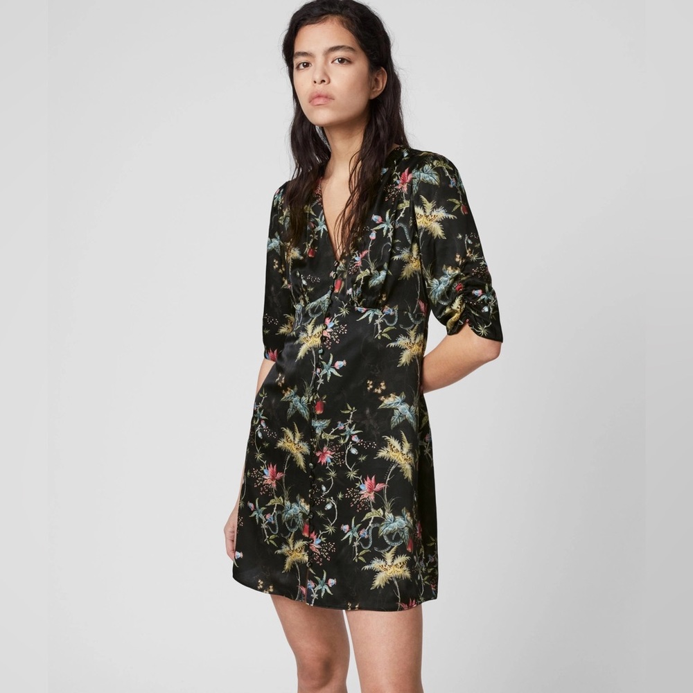 All Saints Kota Evolution Viscose Silk Floral Print Dress L
